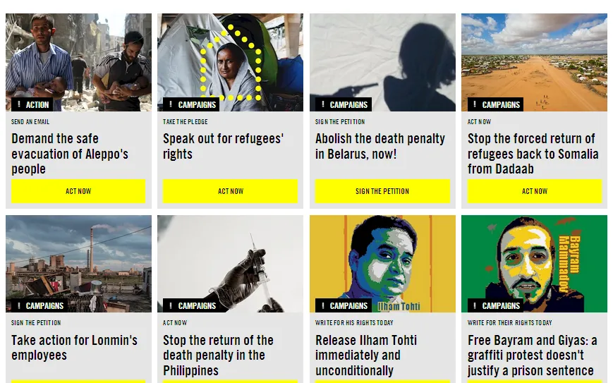 One organisation with many calls to action is Amnesty International / Image: www.amnesty.org