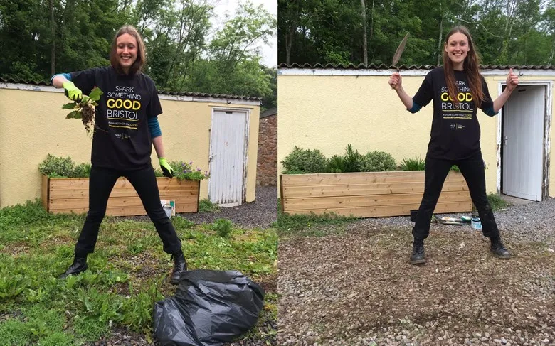 Before and after weeding at Goblin Combe Eco Lodge! / Photograph: Neighbourly