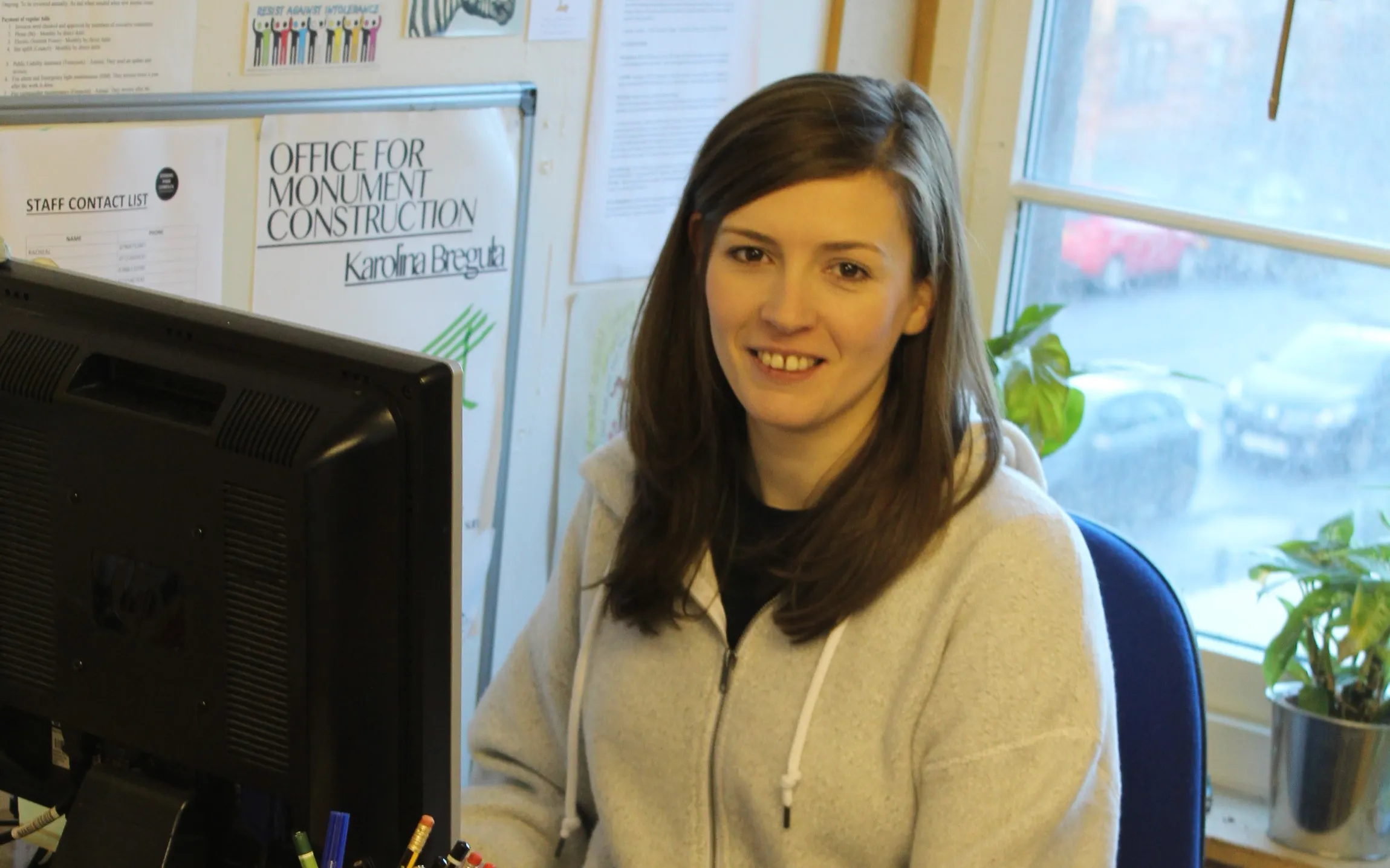 Clare McIntyre working at the office. Photo: Kinning Park Complex