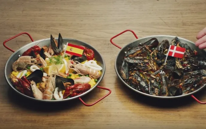 Paella plates from the Spanish version of the video. Image: Youtube
