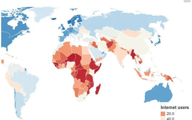 Map of countries with lowest access to the Internet. Photo: Independent (http://www.independent.co.uk)