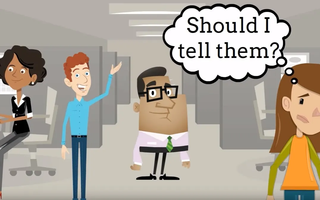 Amy, an employee with a pyschosocial disability, is afraid of telling her colleagues about her mental health issue. Image: MHE
