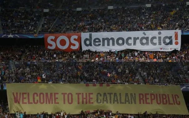 Banners of support on the Camp Nou stadium.