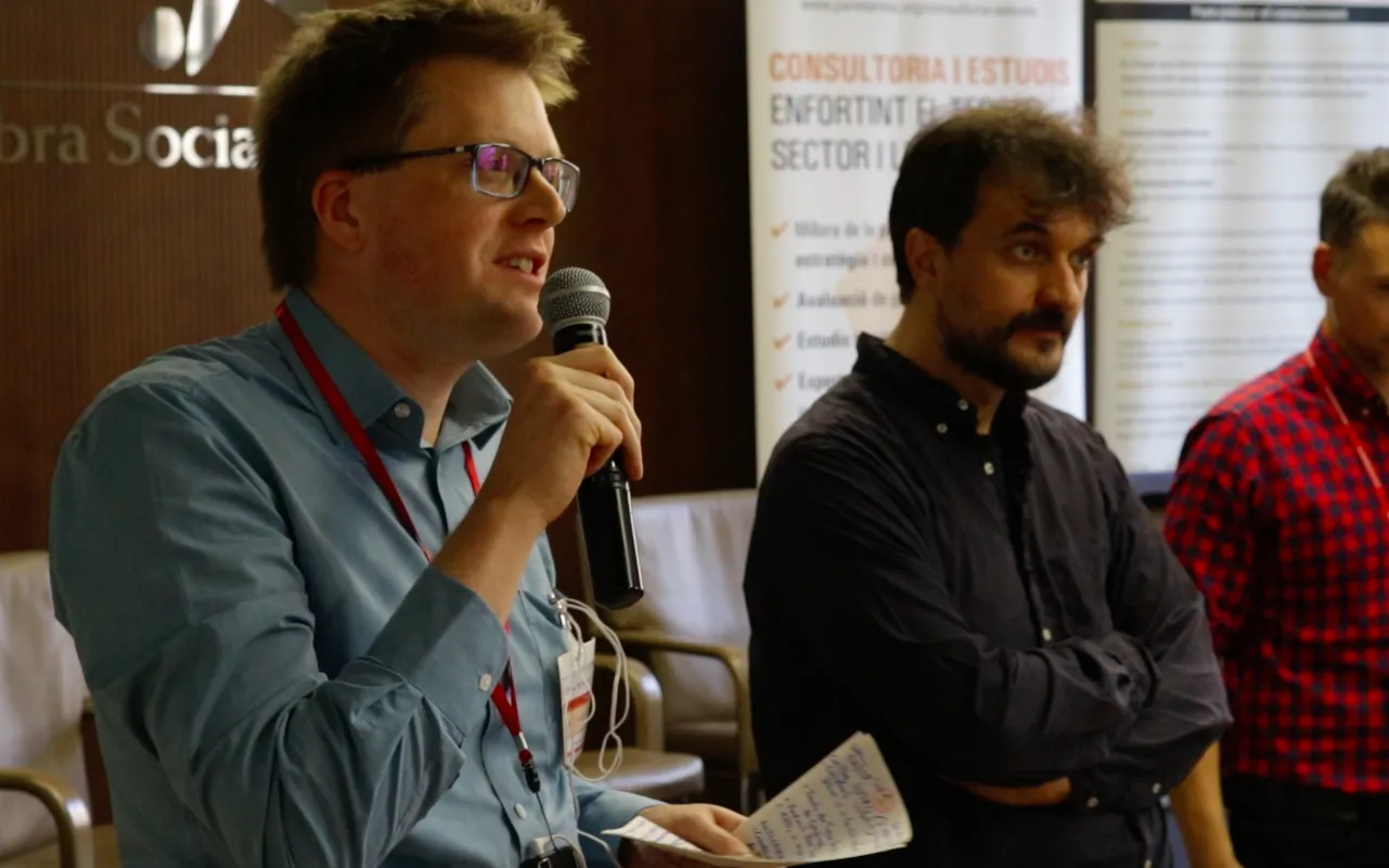 Gethyn Williams, with two colleagues, during the Eu3leader meeting.  Source: Adrià Milan