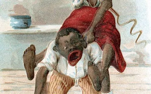 Racist postcard comparing a Black couple to brutal animals