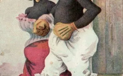 Racist postcard depicting Blacks as apes, 1910