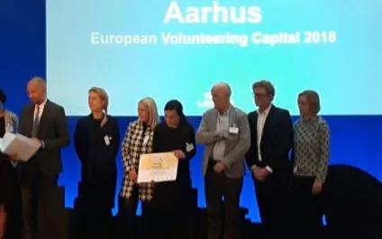 Members of Aarhus'18 during the allocation of European Volunteering Capital 2018. 