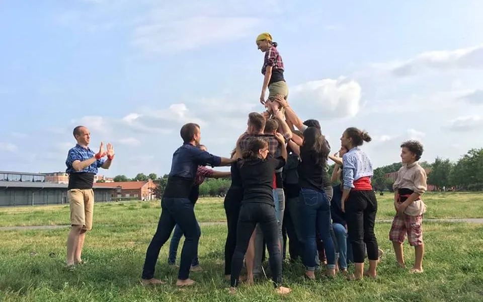 The Castellers de Berlín practice in a park.    Source: Casteller de Berlín
