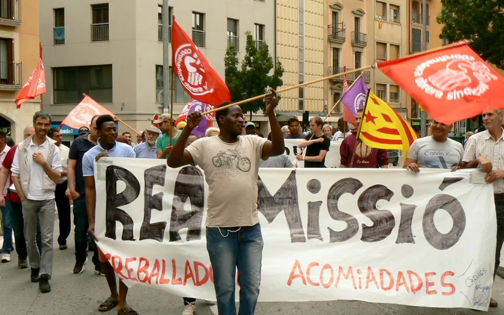 Workers of the meat industry sector in Catalonia demonstrate