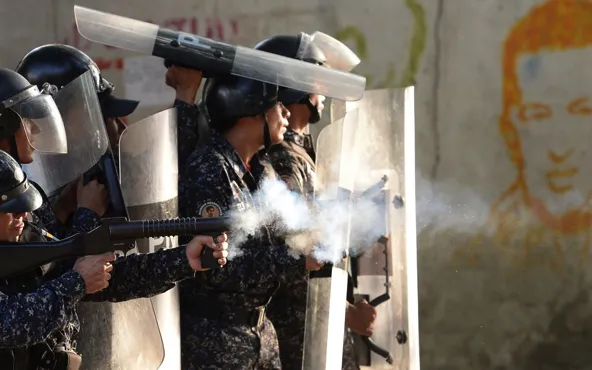 The armed forces trying to disperse protesters in Caracas on January 23.