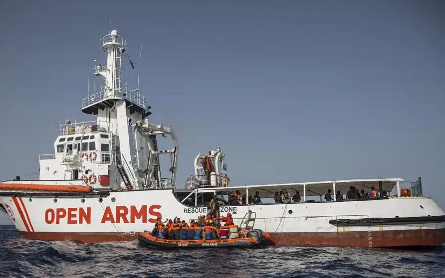 Open Arms ship rescuing  refugees in the Mediterranean Sea