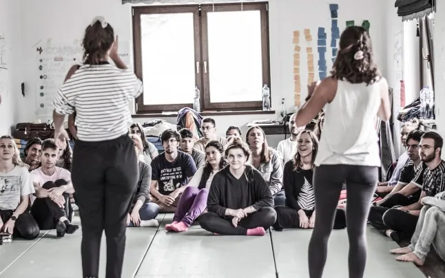 Participants in one of the theater workshops of the ACTin'YOUth project. 