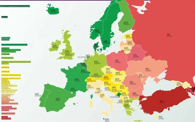 Map of LGBTI human rights in Europe.