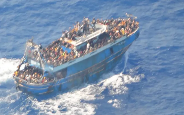 The fishing vessel Adriana, shortly before sinking fifty miles off the Greek coast.