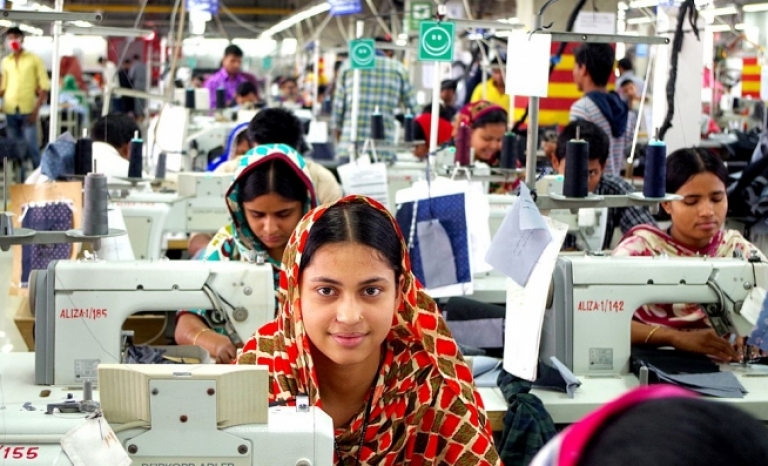Textile workers in a factory in Bangladesh. 