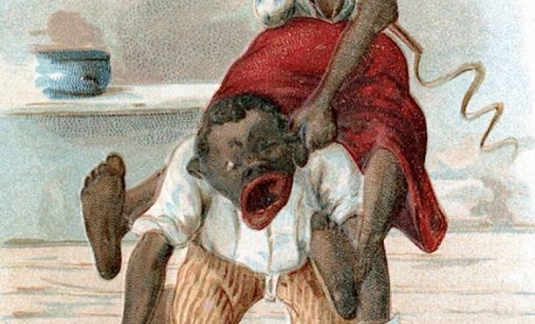 Racist postcard comparing a Black couple to brutal animals