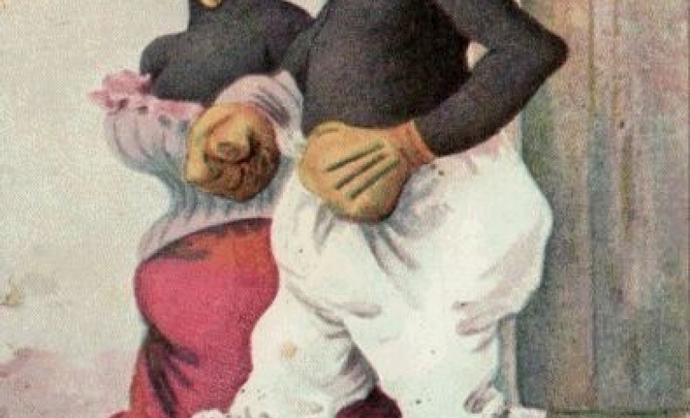 Racist postcard depicting Blacks as apes, 1910