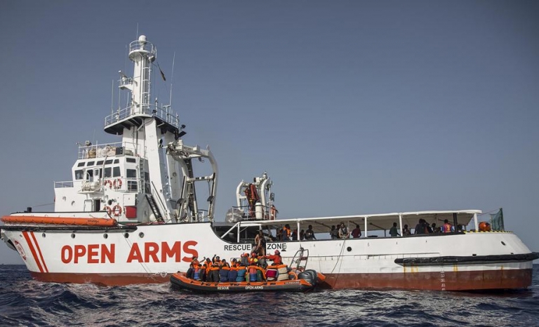 Open Arms ship rescuing  refugees in the Mediterranean Sea