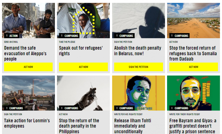 One organisation with many calls to action is Amnesty International / Image: www.amnesty.org