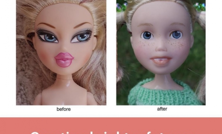 Before and after, the process of renovating a doll. Image: Tree Change Dolls
