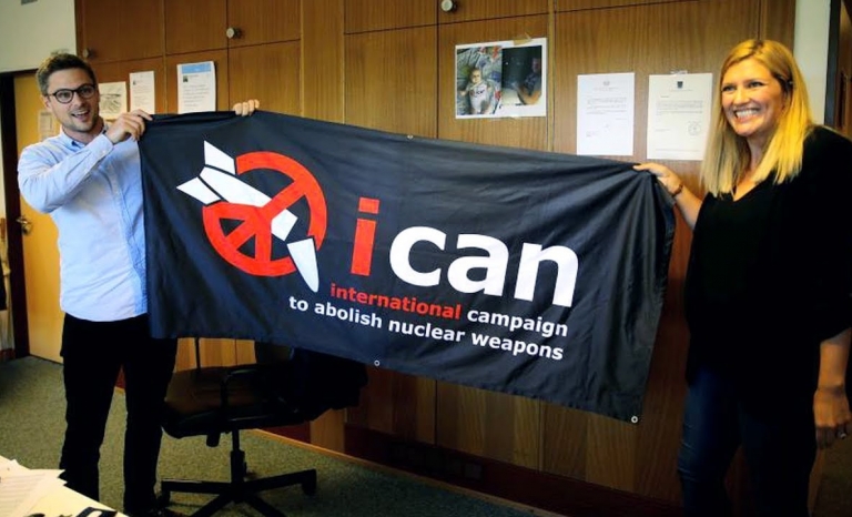 Ican campaign members celebrating the award. Photo: Youtube
