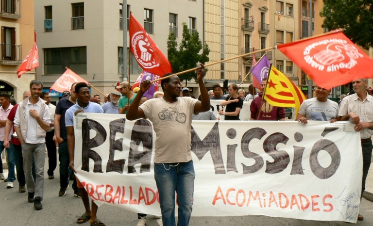 Workers of the meat industry sector in Catalonia demonstrate
