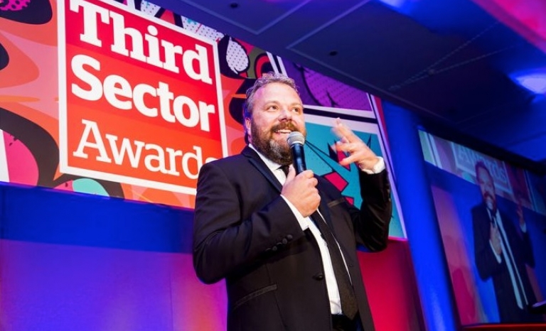 Hall Cruttenden, comedian and guest host in the Third Sector Awards 2017. Photo: TSA