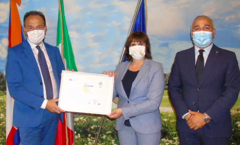 The Asti EVCapital 2023 Candidate certificate was received on behalf of Asti Municipality by the President, Alberto Cirio, and Vice President, Fabio Carosso, of the Piedmont Region at their Brussels office.